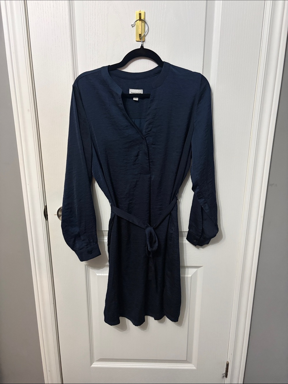 Frank & Oak Navy Tie-Waist Shirt Dress